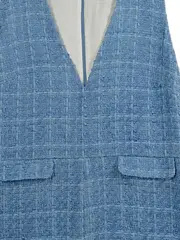 Vorschaubild 2 von Damen Jumpsuit Tweed Kurz Gr. S/36 Blau Elegant V-Ausschnitt