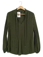 Vorschaubild 1 von Black Label Damen Bluse Plissee Langarm Oliv Gr. 38/M