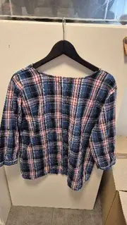 Vorschaubild 4 von Damen Bluse 3/4 Arm Kariert Baumwolle Freizeit Blau Gr. 40 L