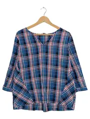 Vorschaubild 1 von Damen Bluse 3/4 Arm Kariert Baumwolle Freizeit Blau Gr. 40 L