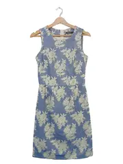 Vorschaubild 1 von Damen Etuikleid Gr. 34 Blau Blumenmuster ärmellos feminin