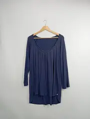 Vorschaubild 3 von Damen Langarmshirt Blau Gr. XL Tunika Raffung Casual