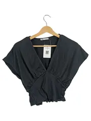 Vorschaubild 1 von Damen Bluse Gr. 36/S Schwarz V-Ausschnitt Cropped Top