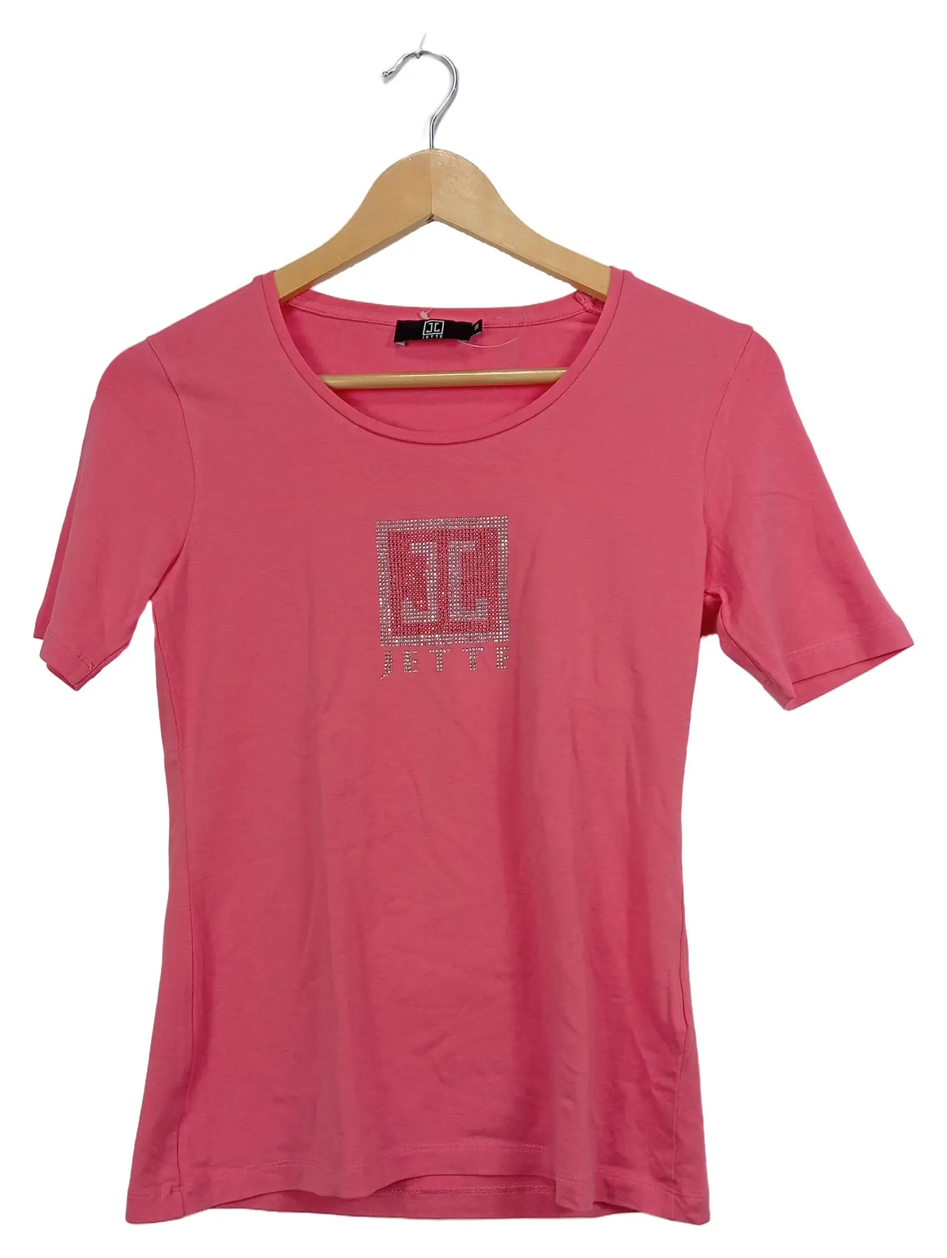 JETTE T-Shirt Damen Gr. 38 M Pink Baumwolle Kurzarm Strass Casual