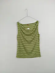 Vorschaubild 2 von Damen Top Gr. 40 L Grün Gestreift Ärmellos Viskose Freizeit