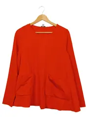 Vorschaubild 1 von Damen Langarmshirt Orange Gr. M Taschen Baumwolle Minimalistisch