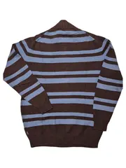 Vorschaubild 2 von Herren Pullover XL Braun Blau Gestreift Troyer Reißverschluss Baumwolle