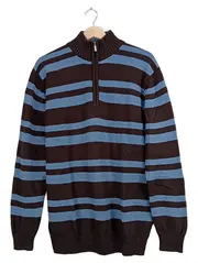 Vorschaubild 1 von Herren Pullover XL Braun Blau Gestreift Troyer Reißverschluss Baumwolle