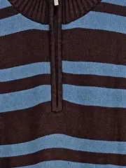 Vorschaubild 4 von Herren Pullover XL Braun Blau Gestreift Troyer Reißverschluss Baumwolle