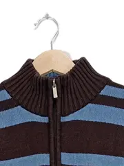 Vorschaubild 3 von Herren Pullover XL Braun Blau Gestreift Troyer Reißverschluss Baumwolle