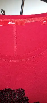 Vorschaubild 4 von Damen T-Shirt Gr. 38 Rot Shine Pailletten 3/4-Arm Baumwolle