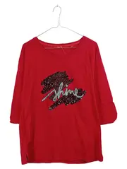 Vorschaubild 1 von Damen T-Shirt Gr. 38 Rot Shine Pailletten 3/4-Arm Baumwolle