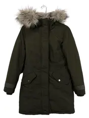 Vorschaubild 1 von Damen Parka Winterjacke Mantel Gr. 32 XXS Oliv Kapuze Fellbesatz Wolle
