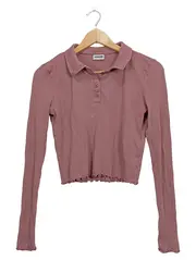 Vorschaubild 1 von Damen Langarmshirt Polokragen Rippstrick Rosa Cropped Gr. S