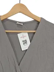 Vorschaubild 2 von Damen Wickelkleid Gr. 42/XL Grau Viskose Freizeitkleid V-Ausschnitt