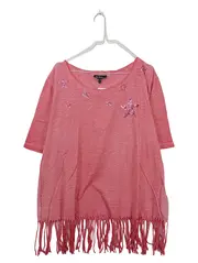 Vorschaubild 1 von T-Shirt Damen Gr. 46/3XL Rosa Sterne Pailletten Fransen