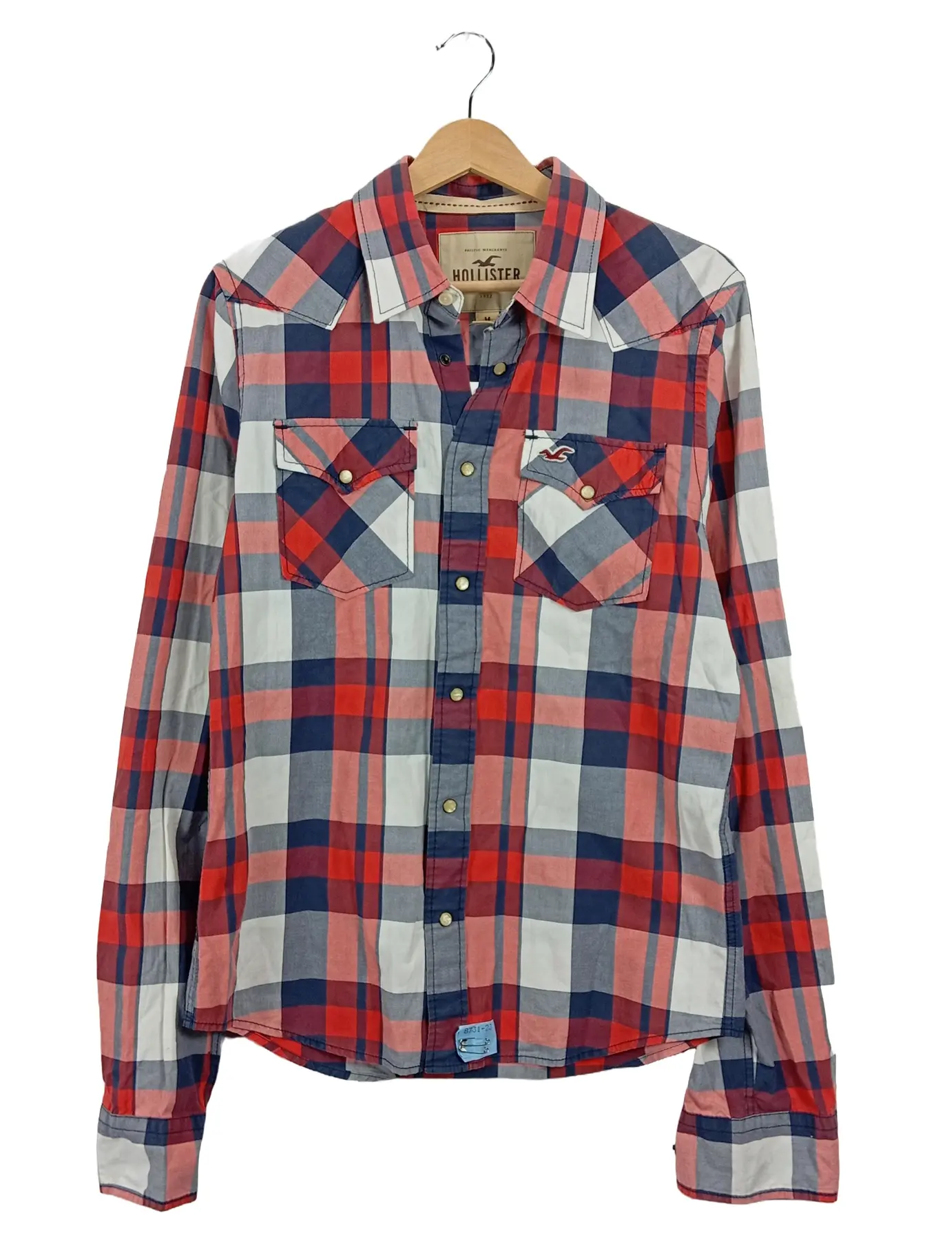 HOLLISTER kariertes Hemd Herren Gr. 48/M Freizeit Karo Rot Blau Weiß