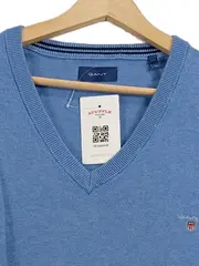 Vorschaubild 6 von Herren Pullover V-Ausschnitt Gr. 2XXL Blau Baumwolle Strickpullover Logo
