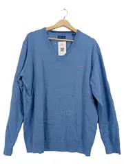 Vorschaubild 1 von Herren Pullover V-Ausschnitt Gr. 2XXL Blau Baumwolle Strickpullover Logo