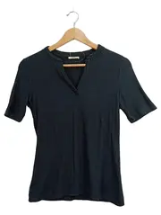 Vorschaubild 1 von Damen T-Shirt Gr. 38/M Schwarz Rippstrick V-Ausschnitt