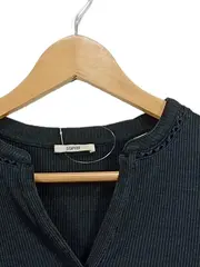 Vorschaubild 3 von Damen T-Shirt Gr. 38/M Schwarz Rippstrick V-Ausschnitt