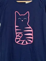 Vorschaubild 2 von Mädchen T-Shirt Gr. 164 Dunkelblau Katze Motiv Kurzarm