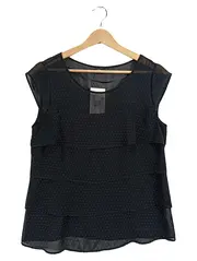 Vorschaubild 1 von Damen Bluse Elegant Gepunktet Rüschen Ärmellos Schwarz Gr. 38