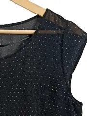 Vorschaubild 3 von Damen Bluse Elegant Gepunktet Rüschen Ärmellos Schwarz Gr. 38