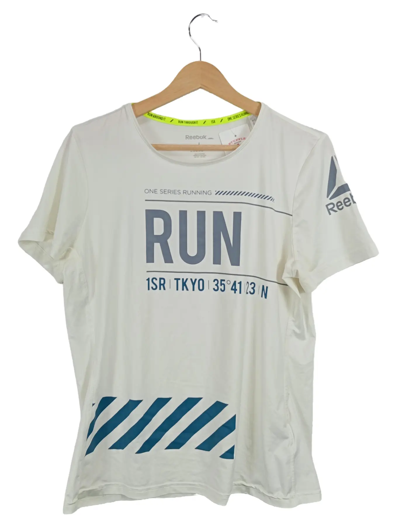 REEBOK Damen T-Shirt Sport Laufshirt Kurzarm Logo Print Weiß L 40