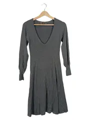 Vorschaubild 1 von Strickkleid Damen A-Linie Elegant Grau Meliert Gr. S 36 Midikleid