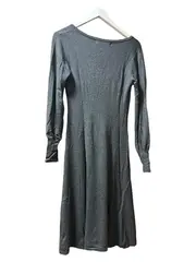 Vorschaubild 3 von Strickkleid Damen A-Linie Elegant Grau Meliert Gr. S 36 Midikleid