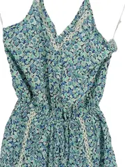 Vorschaubild 2 von Damen Jumpsuit Viskose Blumen Boho Spitze Gr. 34/XS Blau