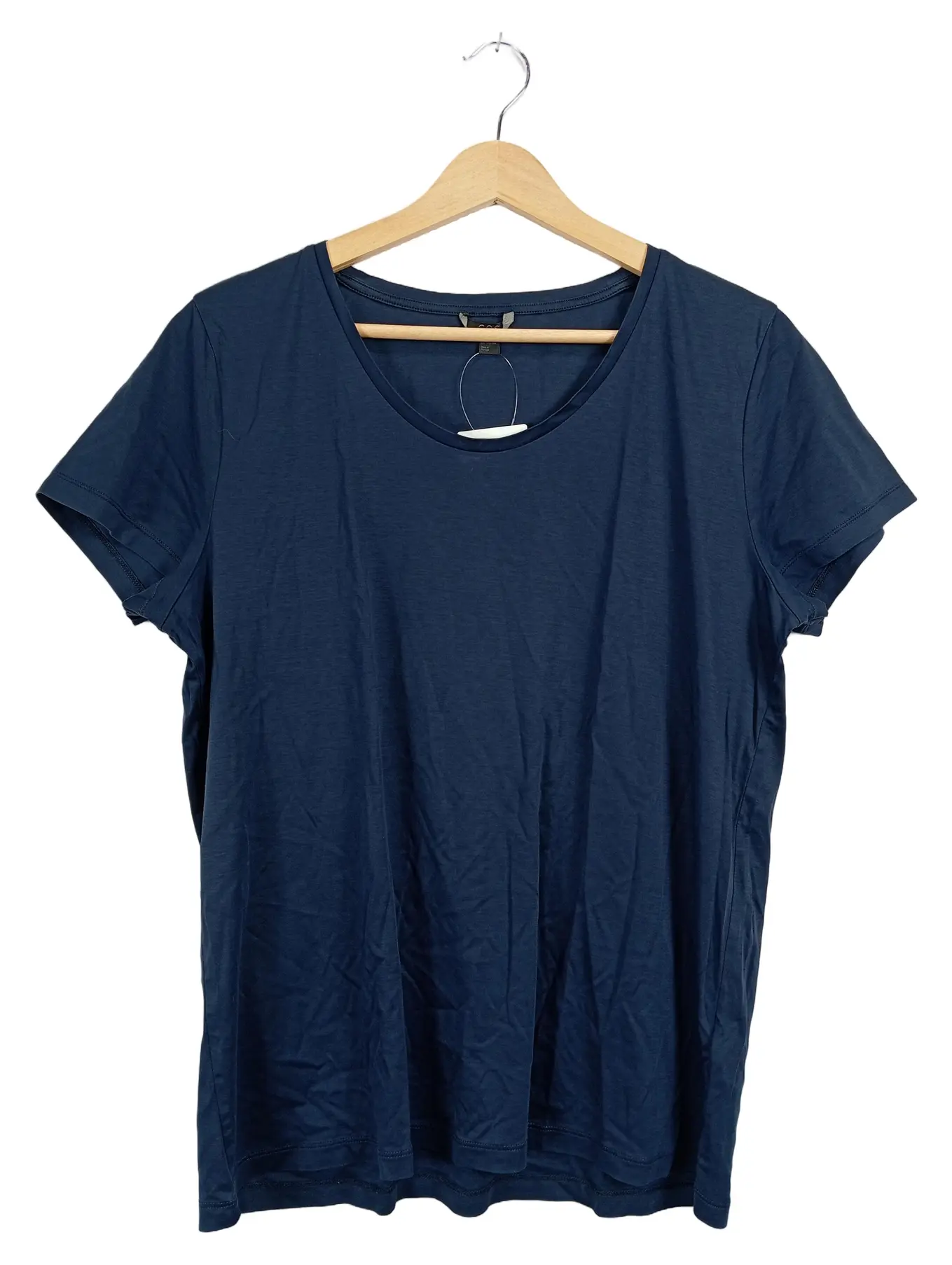 COS Damen T-Shirt Basic Baumwolle Uni Blau Gr. 40/L Kurzarm