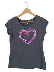 Vorschaubild 1 von Damen T-Shirt Sport Logo-Print Grau Gr. S Kurzarm Baumwolle