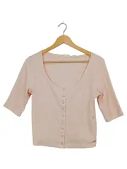 Vorschaubild 2 von Damen Shirt Rippstrick Rosa Gr. M Knopfleiste 3/4-Arm