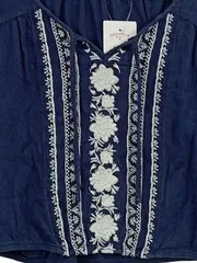 Vorschaubild 3 von Damen Bluse XS Navyblau Boho Stickerei Langarm Crop