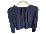 Vorschaubild 2 von Damen Bluse XS Navyblau Boho Stickerei Langarm Crop
