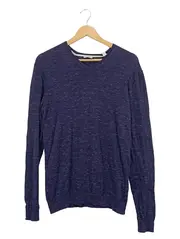 Vorschaubild 1 von Herren Pullover V-Ausschnitt Gr. L Blau Meliert Baumwolle Langarm
