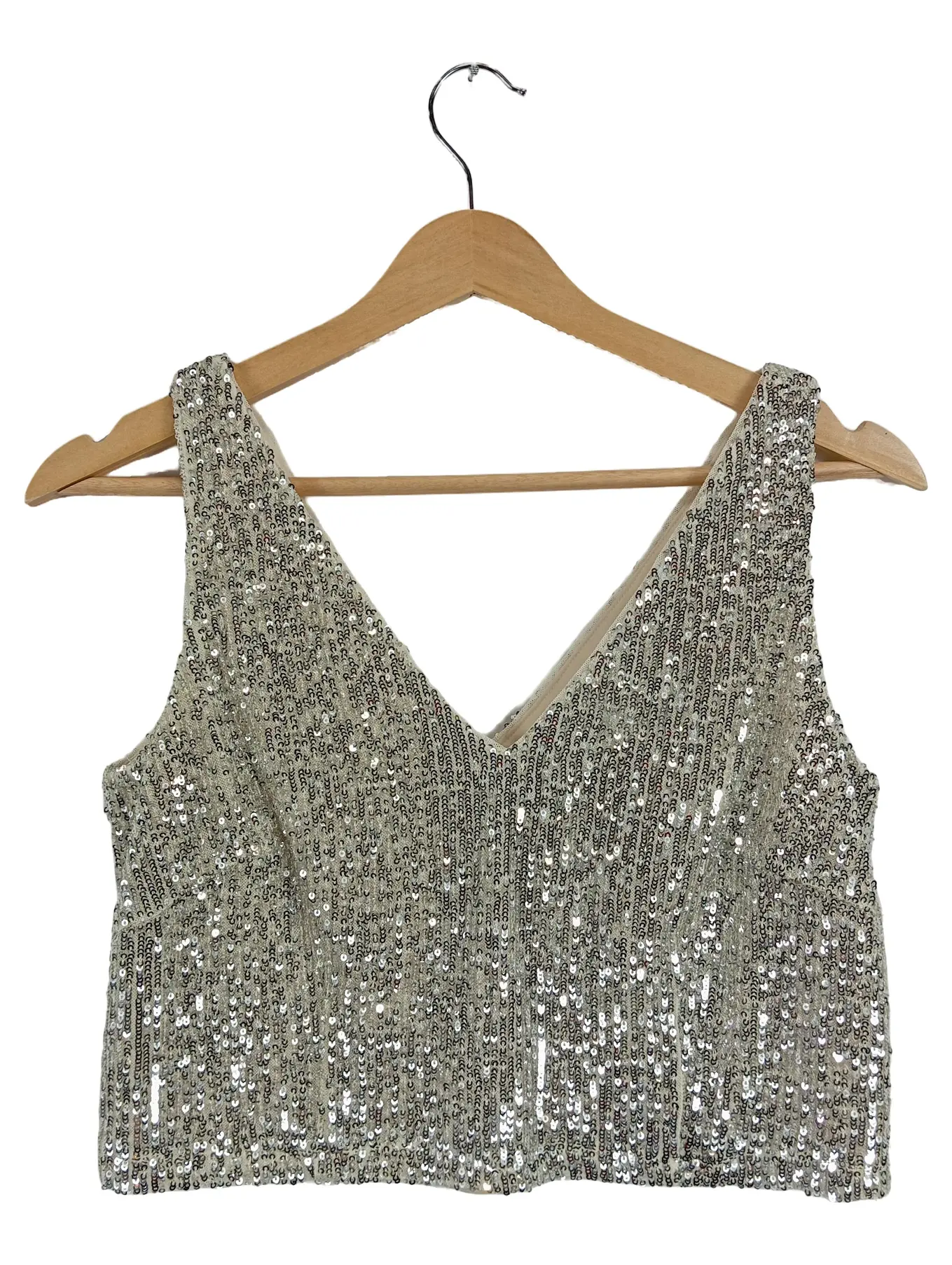 JAKE'S Pailletten Crop Top Damen Gr. 36 Silber Glitzer Party Festlich Oberteil