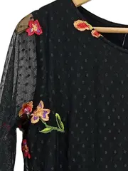 Vorschaubild 5 von Damen Langarmshirt Gr. 36/S Schwarz Blumenstickerei Mesh