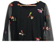 Vorschaubild 2 von Damen Langarmshirt Gr. 36/S Schwarz Blumenstickerei Mesh