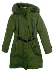 Vorschaubild 1 von Damen Parka Winterjacke Mantel Kapuze Fellbesatz Grün Gr. 34 XS