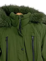 Vorschaubild 3 von Damen Parka Winterjacke Mantel Kapuze Fellbesatz Grün Gr. 34 XS