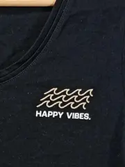 Vorschaubild 3 von Damen T-Shirt Happy Vibes Schwarz Gr. 40/L Casual Baumwolle