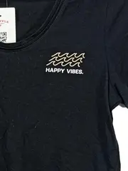 Vorschaubild 2 von Damen T-Shirt Happy Vibes Schwarz Gr. 40/L Casual Baumwolle