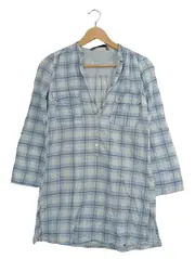 Vorschaubild 1 von Basic Damen Hemdbluse kariert blau weiß Gr. M/38 Langarm