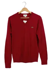 Vorschaubild 1 von Herren Pullover Wolle V-Ausschnitt Klassisch Rot Gr. XS