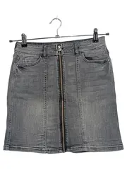 Vorschaubild 1 von Jeansrock Damen Gr. 34 Grau Reißverschluss Mini