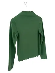 Vorschaubild 2 von Langarmshirt Damen Gr. 36 S Grün Rippstrick Stehkragen Baumwolle