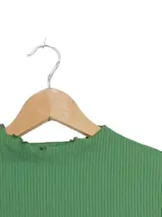 Vorschaubild 3 von Langarmshirt Damen Gr. 36 S Grün Rippstrick Stehkragen Baumwolle